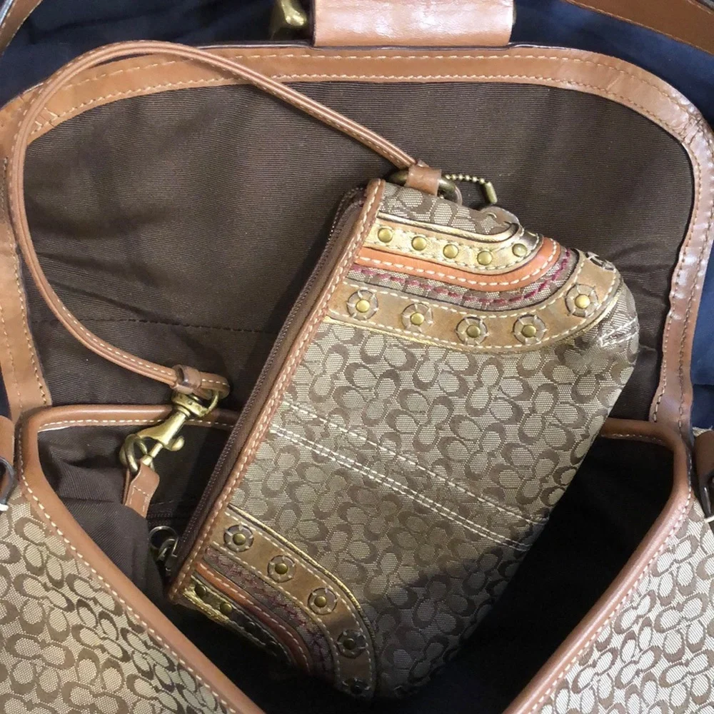 COACH Soho Signature C Jacquard Embroidered Studded Wristlet Shoulder Bag SET - Picture 4 of 17